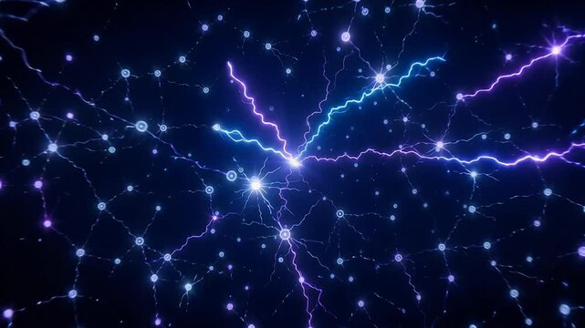 Neural network firing electrical energy pulses, zooming out shot