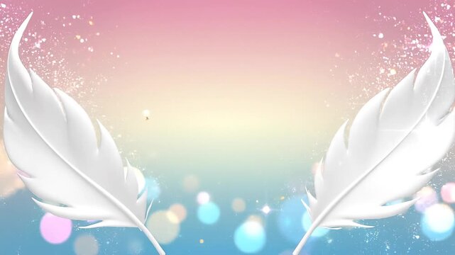 White wings on pastel bokeh background with glitter