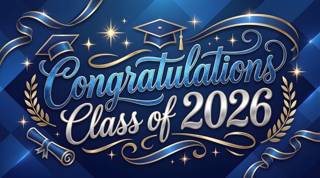 Premium Blue Congratulations Class Of 2026 Graduation Celebration Graphic.