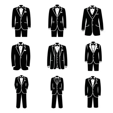 Collection of Black Tuxedo Icons and Silhouettes