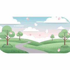 Fototapeta premium Serene Cartoon Landscape with Trees and Path.