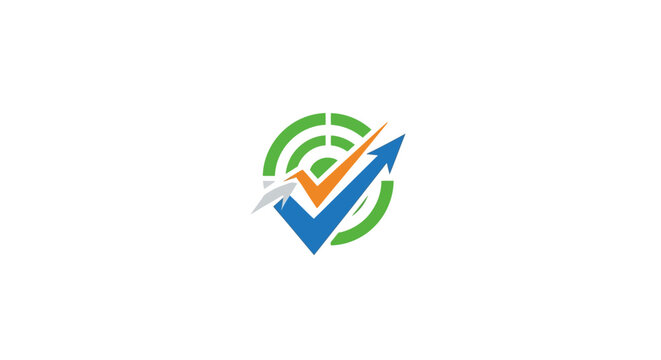 Success and growth concept logo with target, check marks, and rising arrow.