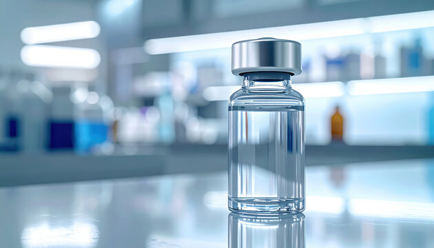 Laboratory vial glass liquid medicine biotechnology biohacking trends vaccine research clear vial lab bench for biotechnology medicine biohacking