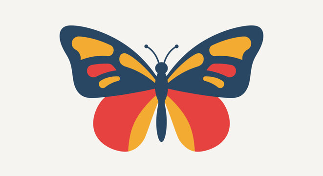 Stylized butterfly with abstract wings in bold colors.