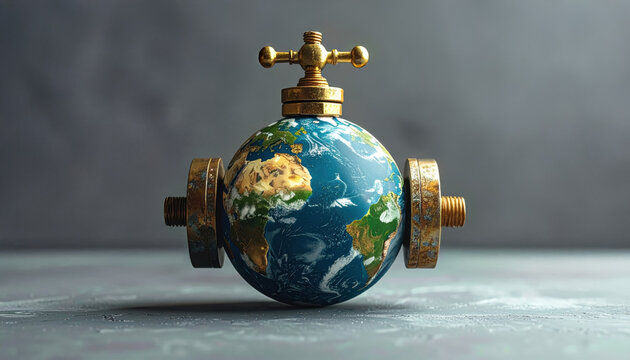 Geopolitical risk assessment world globe valve stress pressure geopolitics concept for geopolitical risk assessment showing Earth globe with valve