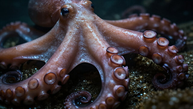 Close Up of Octopus with Detailed Suction Cups Underwater