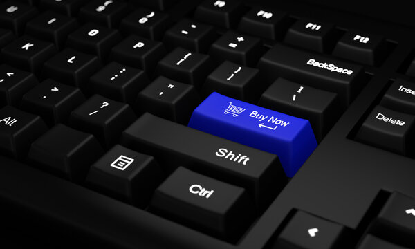 Online Shopping Concept Keyboard With Blue 'Buy Now' Key, 3D Render