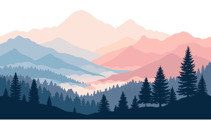 Obraz premium Silhouette of pine trees landscape view.