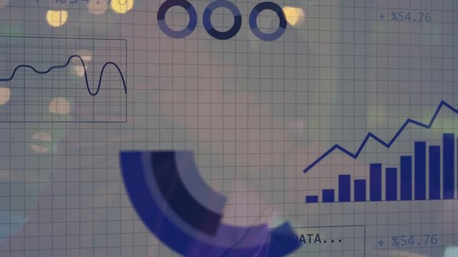 Woman leaning, watching glass display, gaze causing charts collecting and analysing data for tech