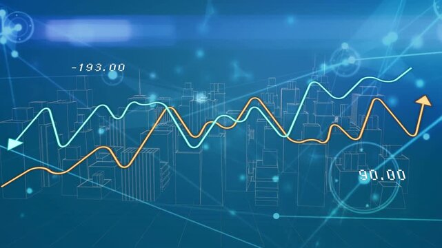 Data update starting while cyan and orange lines weaving, crossing, updating HUD, showing trends