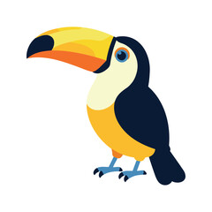 Naklejka premium Cartoon toucan illustration with vibrant colors and simplified shapes on white background