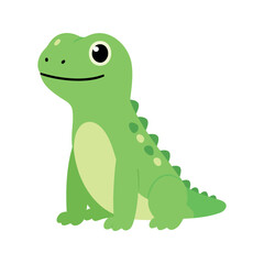 Fototapeta premium Friendly green cartoon dinosaur sitting with a smile on a white background