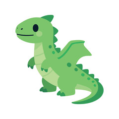 Fototapeta premium Cute cartoon green dragon standing with wings on a white background illustration