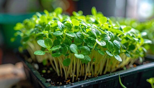 新鮮なスプラウトの芽と育つ植物のクローズアップ