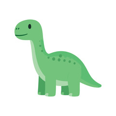Obraz premium Cute green apatosaurus with dark green spots standing on a white background