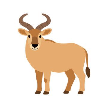 Illustration of a tan topi antelope with curved horns standing on a white background