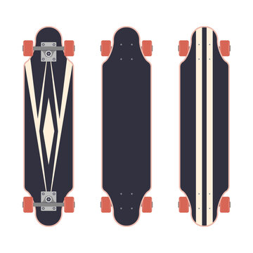 A longboard set. Vector flat illustration. 