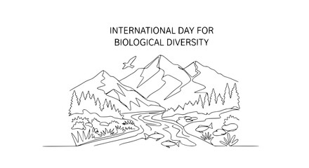 Naklejka premium International Day Biological Diversity: Mountains, River, Forest, Wildlife, Ecosystem