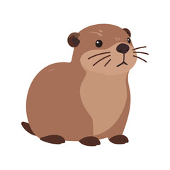 Fototapeta premium Illustration of a light brown otter looking attentively to the right side with a white background