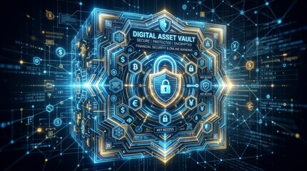 Fototapeta premium Digital asset vault protecting financial data in cyber space
