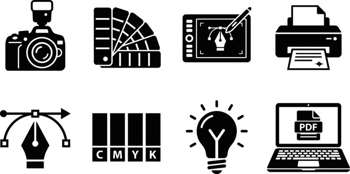 Graphic Design and Creative Workflow Process Icons Set.