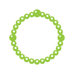 Obraz premium String of bright green beads form a circle, with four larger beads equally spaced around the circumference of the shape.