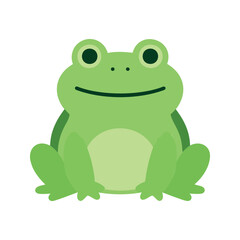 Fototapeta premium Cartoon frog with big eyes sits with a smile on a white background illustration