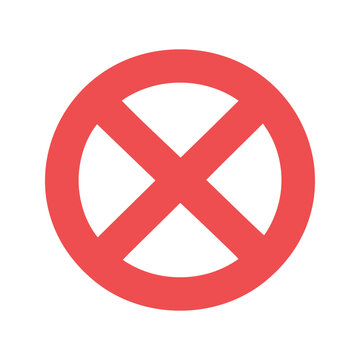 This design features a red circle with a prominent x shape in the center, indicating prohibition or restriction on a white background.