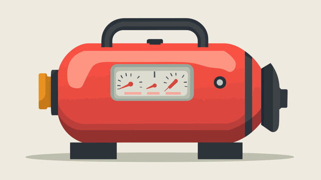 A cartoon-style illustration of a red air compressor with a gauge panel and black handle