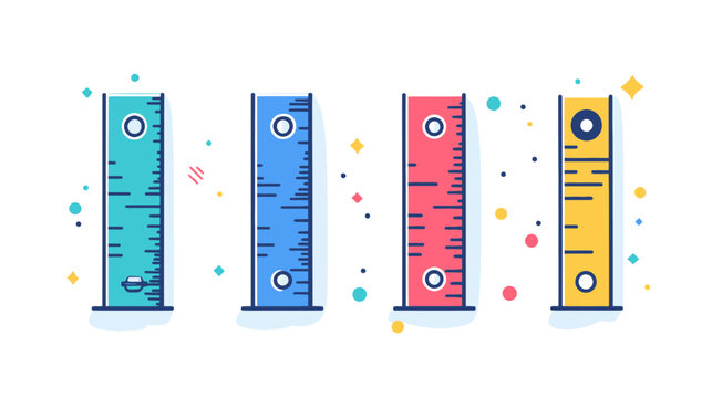 Colorful illustrated image of four graduated cylinders, each a different color, with measurement markings