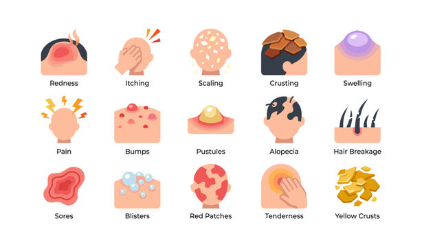 Medical skin symptom icons illustrating rash signs on white background