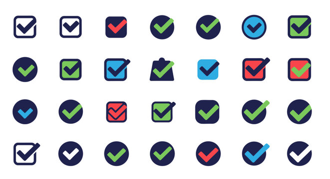 Set of check marks and symbols for approval and verification