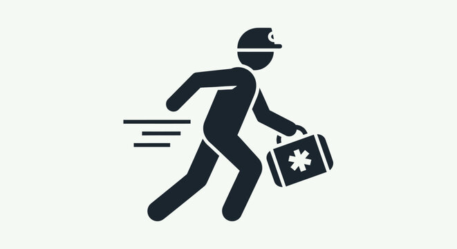 Icon of a running paramedic with a medical kit.