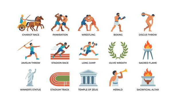 Ancient olympic event icons depicting athletic competitions