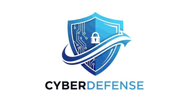 Cyber defense shield with lock and circuit board