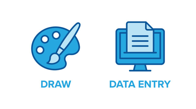 Vector graphic illustration of Blue icons for draw and data entry Vector