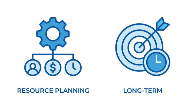 Vector graphic illustration of Business strategy icons with gear, target, and clock Vector
