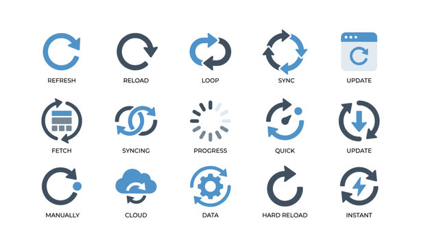 Circular refresh and sync icons arranged in grid layout