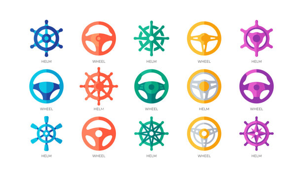 Steering helm and wheel icons arranged in a repeated grid on white
