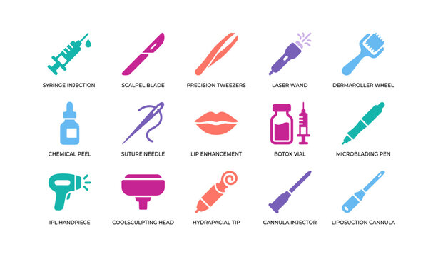 Medical and cosmetic procedure icons on white background