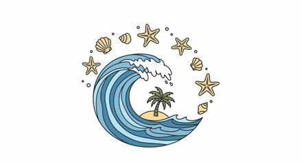 Obraz premium Tropical wave with palm tree.