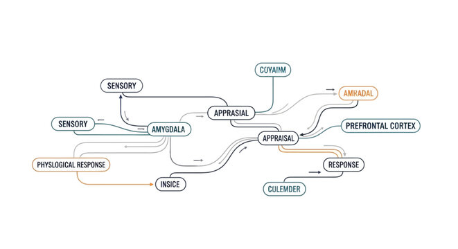 Diagram of amygdala and prefrontal cortex emotional response process