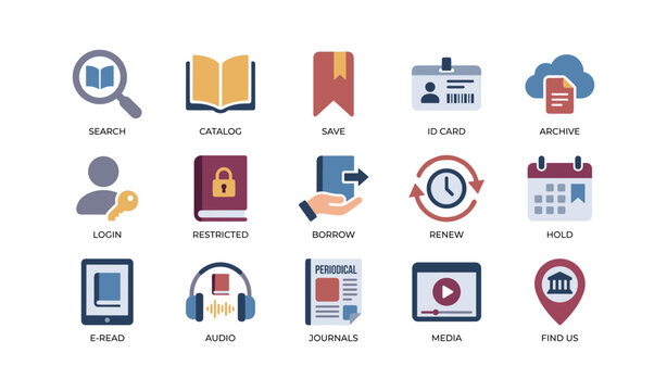 Library function icons arranged in grid on white background