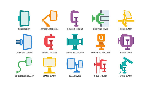 Device clamp and mount icons showing mounting options in grid