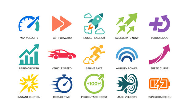 Speed and acceleration icons depicting motion and performance