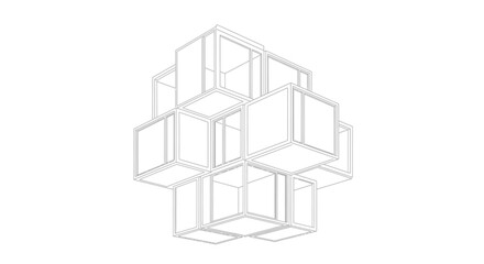 Fototapeta premium Abstract wireframe 3D geometric cubes structure on white background