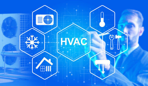 HVAC technician manages climate control system, planning heating ventilation and cooling service.