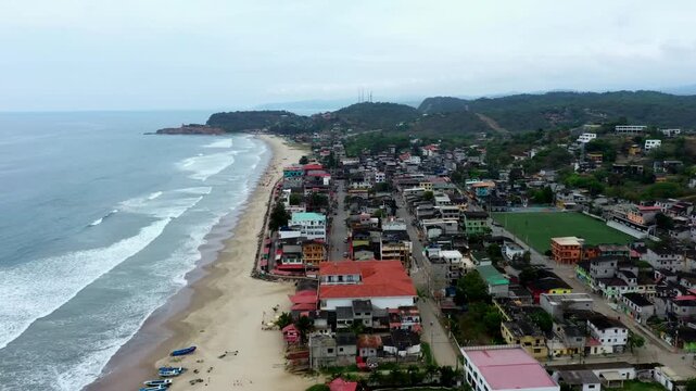 Montanita, Ecuador: 24-12-2022: Aerial view of montanita, a famous tourist destination on the coast of Ecuador, South America