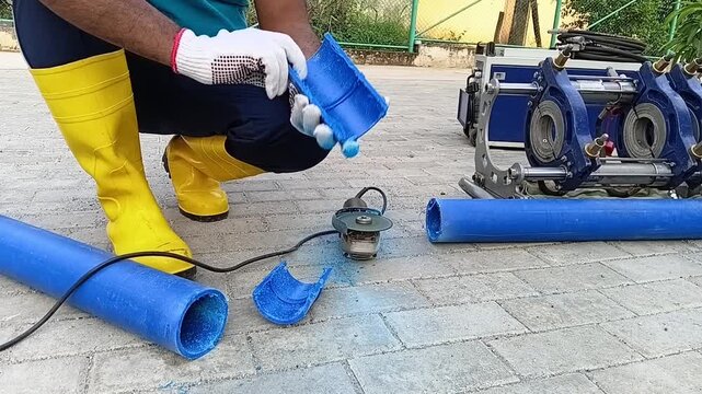 HDPE Welding Sequence: Close Up View of Cut Pipe Cross Section Revealing Solid Internal Weld