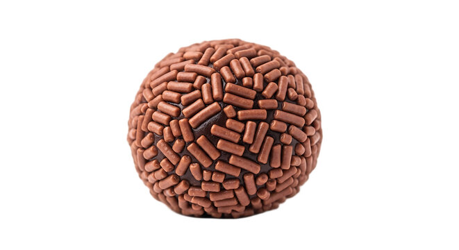 A beautifully illuminated chocolate brigadeiro, rich with chocolate sprinkles, stands alone against a dark canvas, embodying the essence of a cherished Brazilian delicacy.